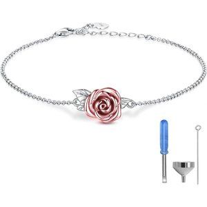 Rose Cremation Jewelry 925 Sterling Silver Ring Bracelet Necklace Gift for Women